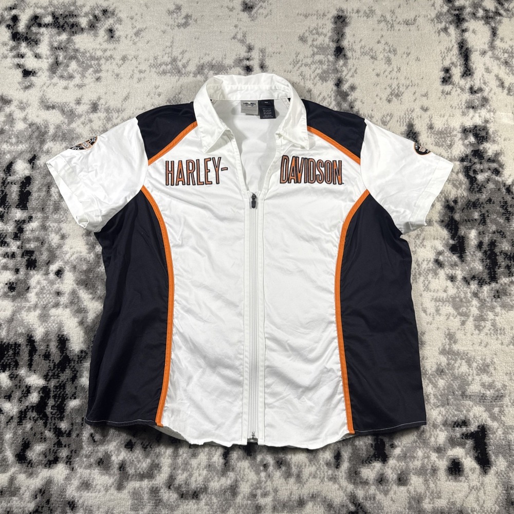 Vintage Harley Davidson Top Womens Size 2W White Full Zip Inspected Approved‎